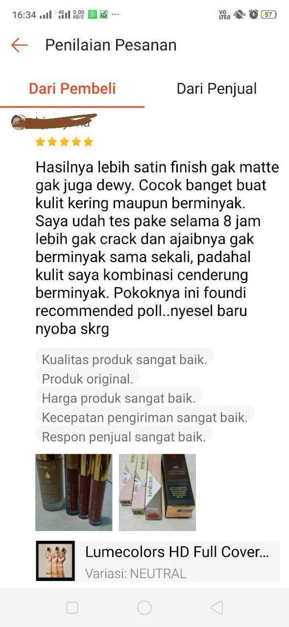 Ulasan marketplace bintang 5 untuk HD Foundation variasi Neutral: Hasilnya lebih satin finish gak matte gak juga dewy. Cocok banget buat kulit kering maupun berminyak. Saya udah tes pake selama 8 jam lebih gak crack dan ajaibnya gak berminyak sama sekali. Ini foundi recommended poll, nyesel baru nyoba skrg